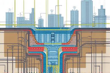 Illustration technique d'une carte de réseaux souterrains (eau, électricité) sous une ville.