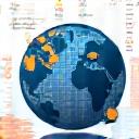 Icône d'analyse de données géospatiales avec graphiques et satellite
